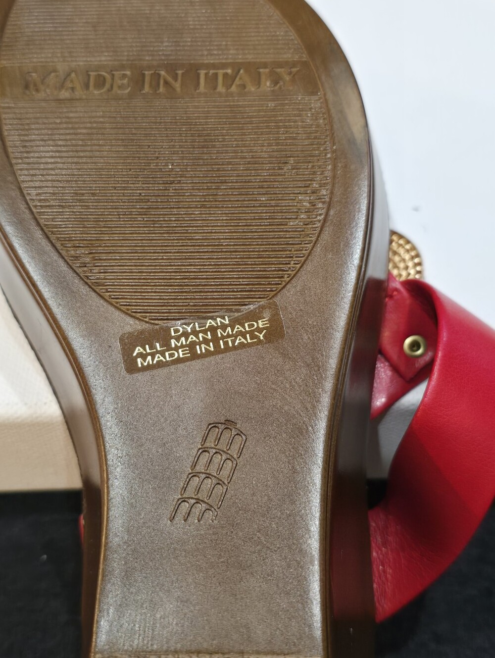 Crystal-Embellished Red Wedge Thong Sandals Made in Italy #719 - Picture 6 of 7